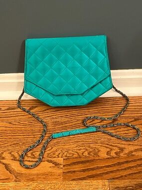 Carla Marchi Elegant Teal/Gold Chain Evening Handbag